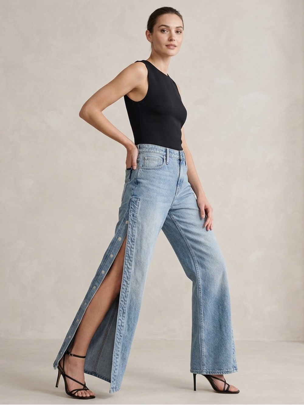 RtA Light Blue Wide-Leg Side-Snap Jeans